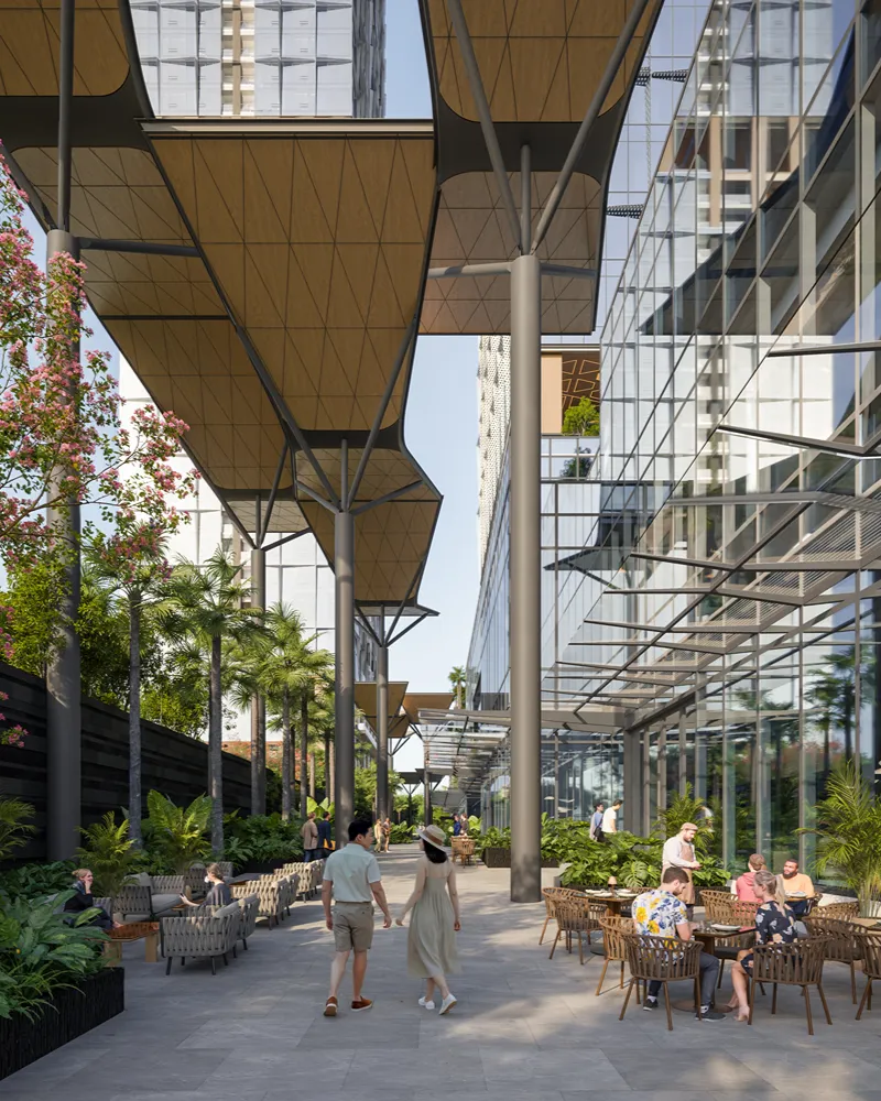 Retail promenade leading to communal space at Two Sudirman